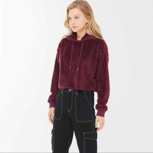 Urban Outfitters Teddy Cropped Hoodie - Picture 1 of 8